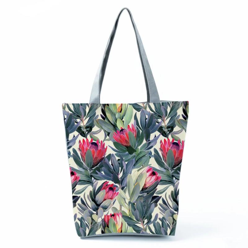 Flower Plant Print Foldable Large Shoulder Bag