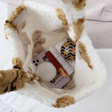 Bear Print Plush Tote Handbag - Top-handle Shoulder Bag