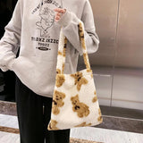 Bear Print Plush Tote Handbag - Top-handle Shoulder Bag