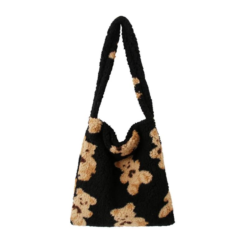 Bear Print Plush Tote Handbag - Top-handle Shoulder Bag