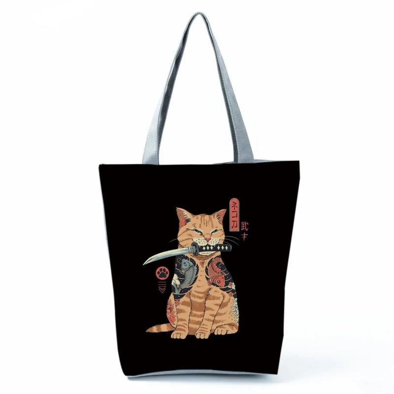 Anime Cat Print Shopping Tote Bag for Men and Women