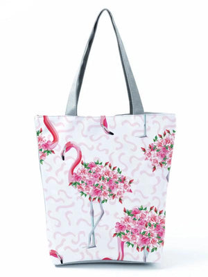 Enthusiasm Flamingo Floral Butterfly Printed Handbag Portable Tote Bag