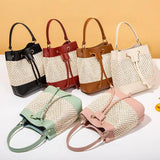 High-capacity Crossbody Bag Drawstring Straw Woven