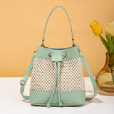 High-capacity Crossbody Bag Drawstring Straw Woven