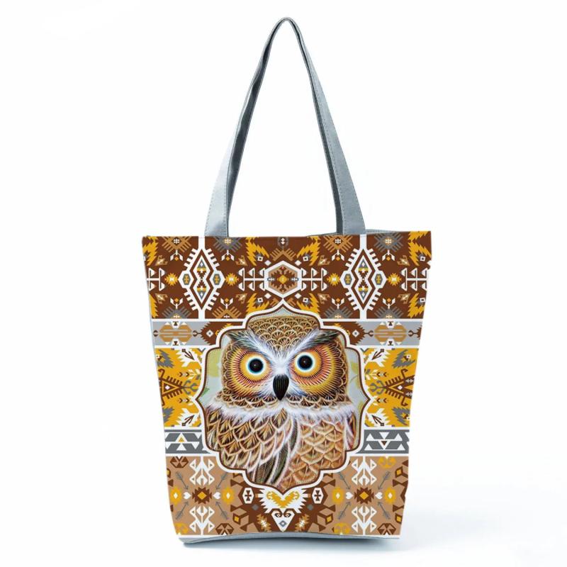 Owl Print Handbags High Capacity Shopper Bags Cartoon Travel Beach