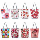 Red Floral Tote Bag Bright Colors Large Capacity Shoulder Handbag