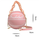 Basketball Shape Women Bag Solid Round Shoulder Acrylic Chain Messenger Handbag