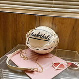 Basketball Shape Women Bag Solid Round Shoulder Acrylic Chain Messenger Handbag
