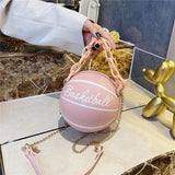 Basketball Shape Women Bag Solid Round Shoulder Acrylic Chain Messenger Handbag