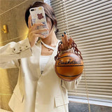 Basketball Shape Women Bag Solid Round Shoulder Acrylic Chain Messenger Handbag