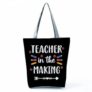 Colorful Letters Print Tote Bag Customizable Beach Travel School Gift Shopper