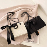 Winter Shoulder Bags Lingge Chain Crossbody Bag Solid Ribbon Bow