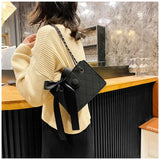 Winter Shoulder Bags Lingge Chain Crossbody Bag Solid Ribbon Bow