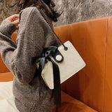 Winter Shoulder Bags Lingge Chain Crossbody Bag Solid Ribbon Bow