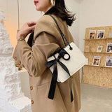 Winter Shoulder Bags Lingge Chain Crossbody Bag Solid Ribbon Bow