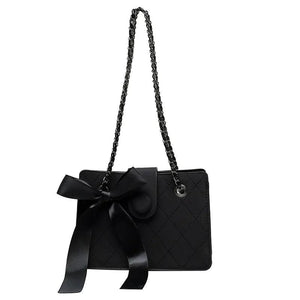 Winter Shoulder Bags Lingge Chain Crossbody Bag Solid Ribbon Bow
