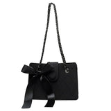 Winter Shoulder Bags Lingge Chain Crossbody Bag Solid Ribbon Bow