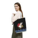 Japanese Style Ukiyoe Print Handbags Red Crowned Crane Tote Bags