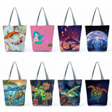 Foldable Ocean Series Shoulder Beach Bag - Whale Turtle Print