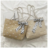 Straw Woven Bag Silk Scarf Women's Shoulder Bag Beach Handbags