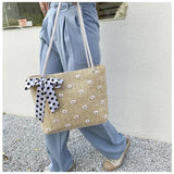 Straw Woven Bag Silk Scarf Women's Shoulder Bag Beach Handbags