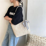 Straw Woven Bag Silk Scarf Women's Shoulder Bag Beach Handbags