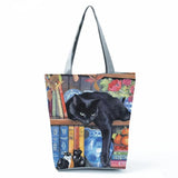 Cat Printed Tote Bag Oil Painting Design Women's Handbag