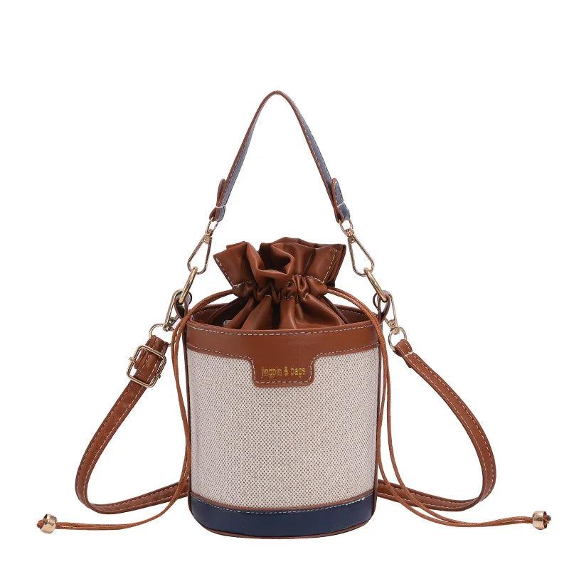 Women Shoulder Bags Cylinder PU Leather Bucket Crossbody Bag