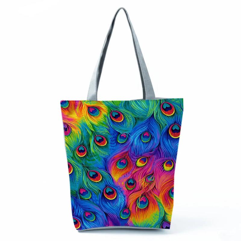 Feather Print Handbags For Woman Daily Tote Bags High Capacity Shoulder Bags