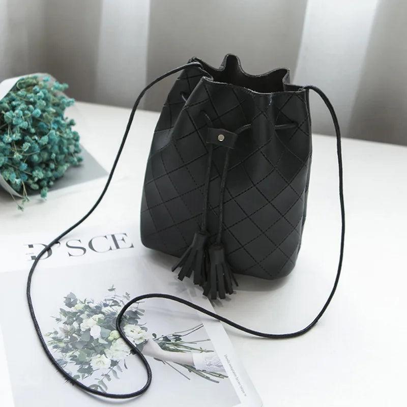 Solid Women Bucket Shoulder Bag PU Leather Crossbody Bag