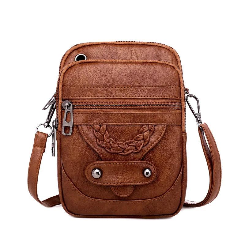 Retro Leather Crossbody Bag for Women Small Phone Shoulder Handbag