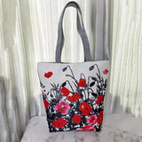 Red Flowers Handbags For Female Floral Print Shoulder Shopping High Capacity