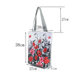 Red Flowers Handbags For Female Floral Print Shoulder Shopping High Capacity