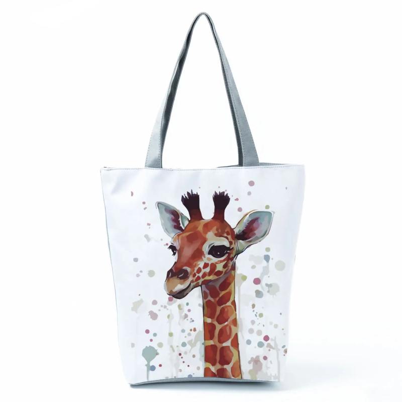 Watercolor Giraffe Deer Print Tote Bag For Women