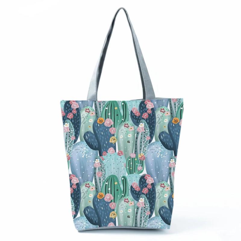 Floral Print Cactus Tote Bag for Women, High Capacity Handbag