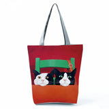 Cat Print Shopping Bags Large Capacity Tote Handbags Japanese Style Shoulder Bag
