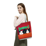 Cat Print Shopping Bags Large Capacity Tote Handbags Japanese Style Shoulder Bag
