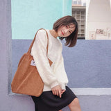 Corduroy Shopping Bag Female Canvas Shoulder Bag