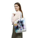 Watercolor Horse Print Polyester Shopping Bag - Animal Graphic Tote