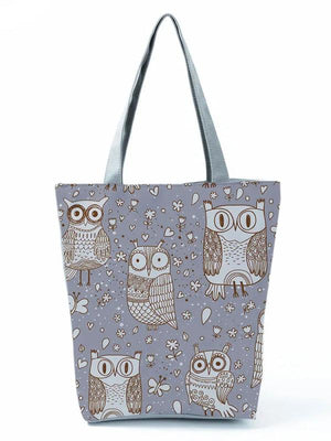Cartoon Owl Printed Handbag Birds High Capacity Eco Portable Shopping Bag