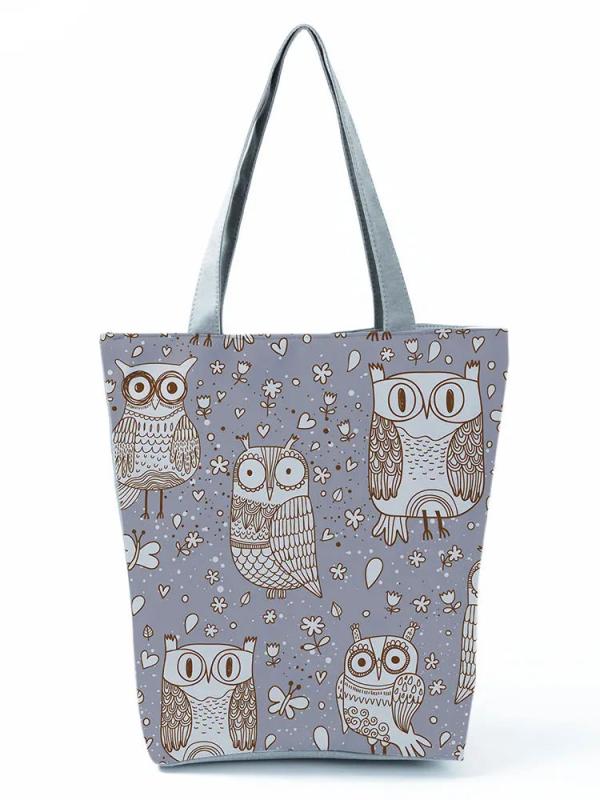 Cartoon Owl Printed Handbag Birds High Capacity Eco Portable Shopping Bag