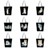Eco Reusable Travel Handbag Shark Suit Cat Print Shoulder Bag