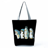 Eco Reusable Travel Handbag Shark Suit Cat Print Shoulder Bag