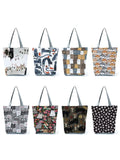 Floral Cat Print Women Shopping Bag Polyester Shoulder Bag