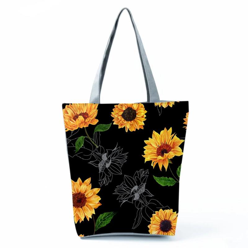 Sunflower Printed Handbags Eco Shopper Portable Tote Bag