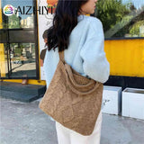 Vintage Knitted Crossbody Bag Large Capacity Solid Handbag