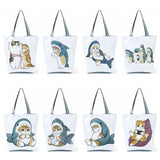 Women's Cat Shark Print Shoulder Bag Eco Reusable Travel Tote