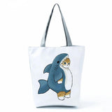 Women's Cat Shark Print Shoulder Bag Eco Reusable Travel Tote