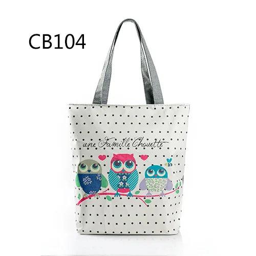 Miyahouse Owl Printed Shoulder Bag Tote Handbag Canvas Beach Bag Lady Shopping