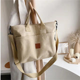 Women Canvas Handbag Shoulder Bag Solid Crossbody Bag Casual Tote